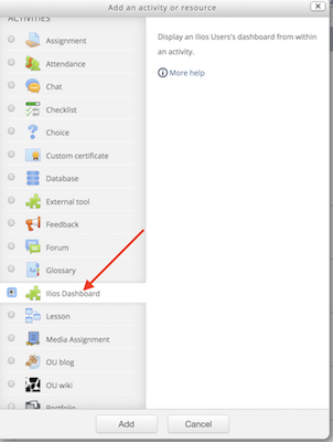 screenshot of external tools choose with arrow for ilios dashboard