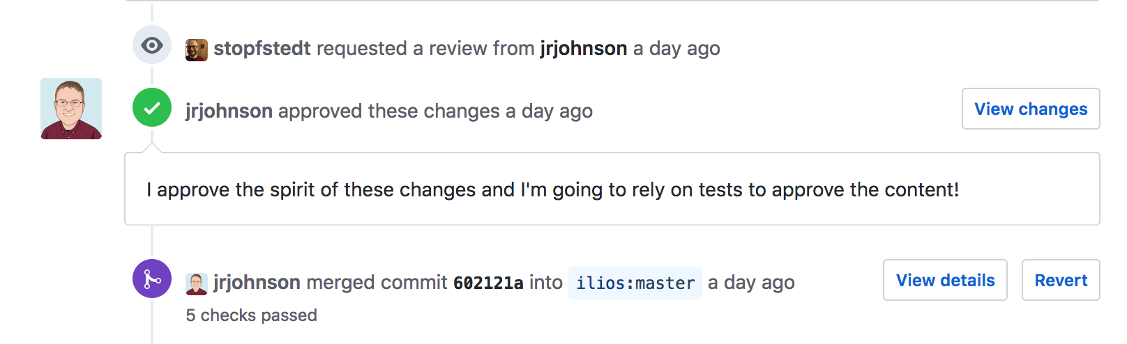 lackadaisical code review with a comment that tests will be sufficient