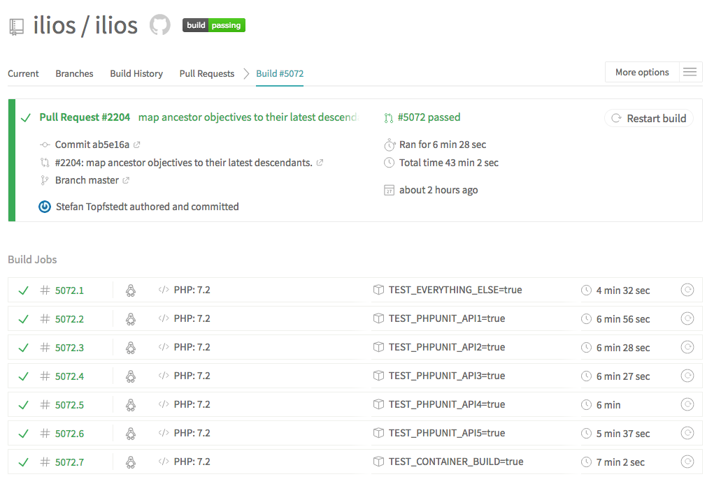screenshot of Travis Build Split Into Chunks