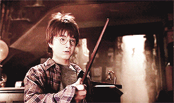 Harry potter holding a wand for the first time