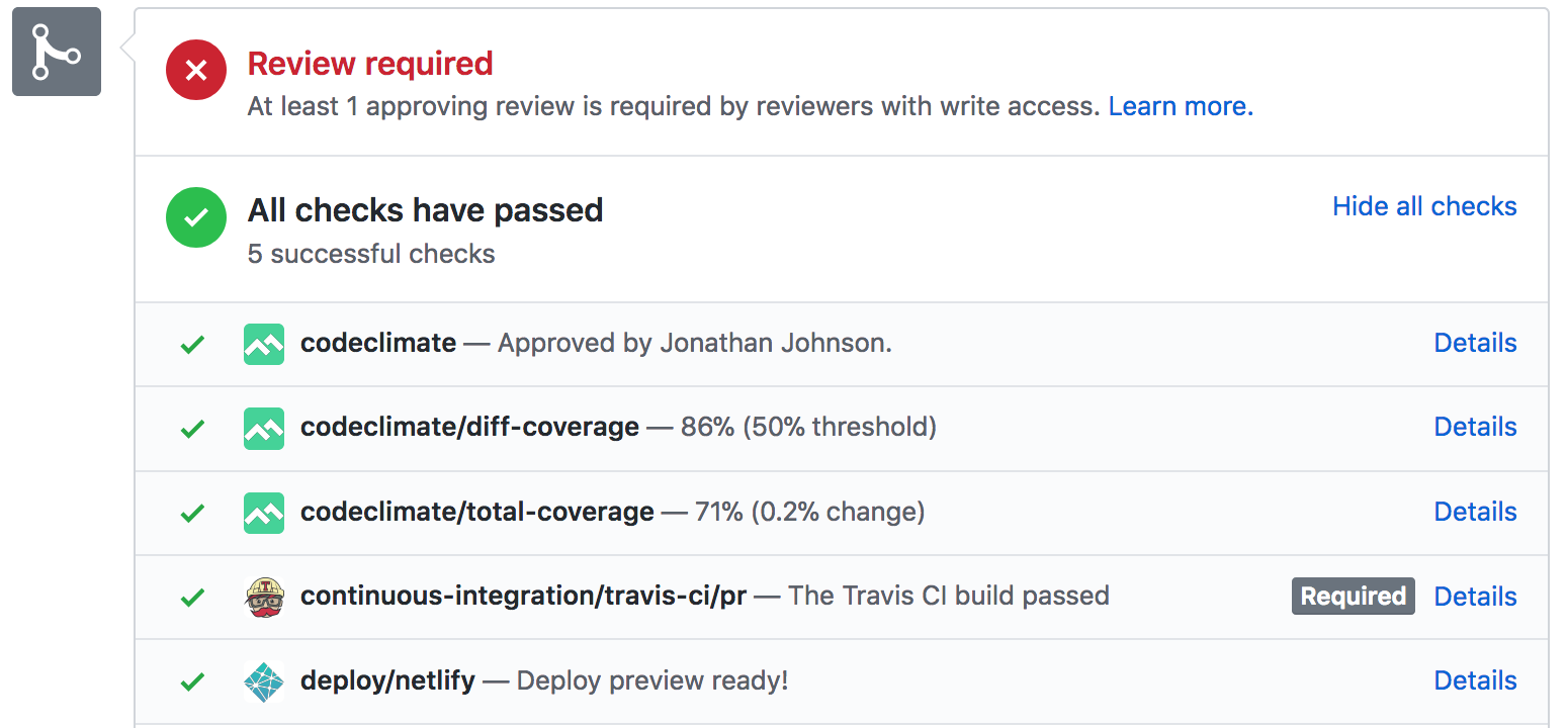 screen capture of status checks