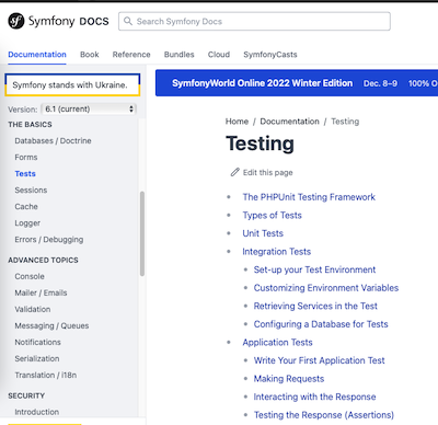 symfony testing docs screenshot