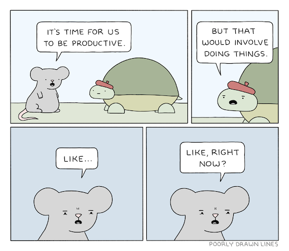 Poorly Drawn Lines, mouse says it's time to be productive